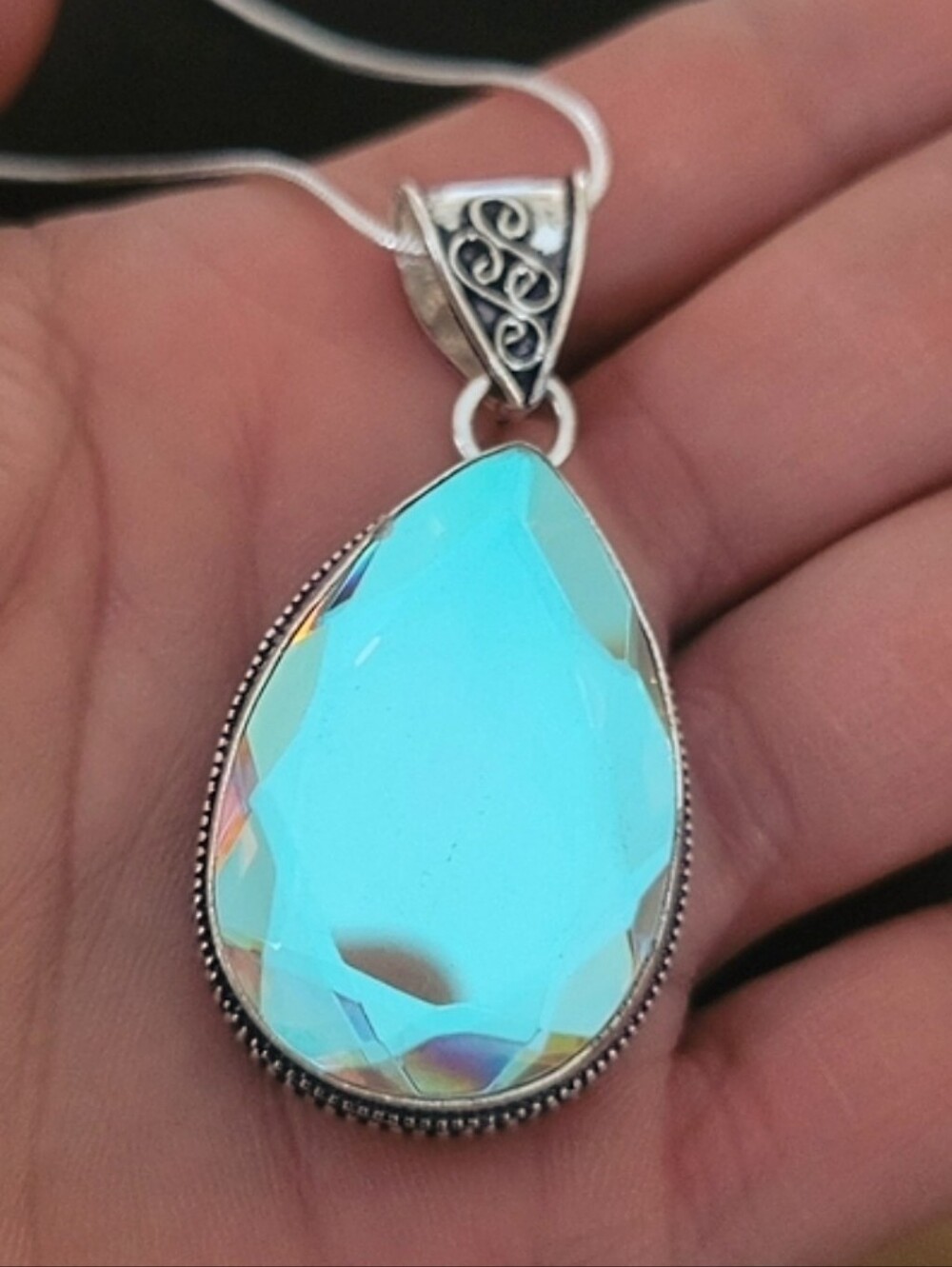 🩷XL Vintage Rainbow Topaz Gemstone Pendant